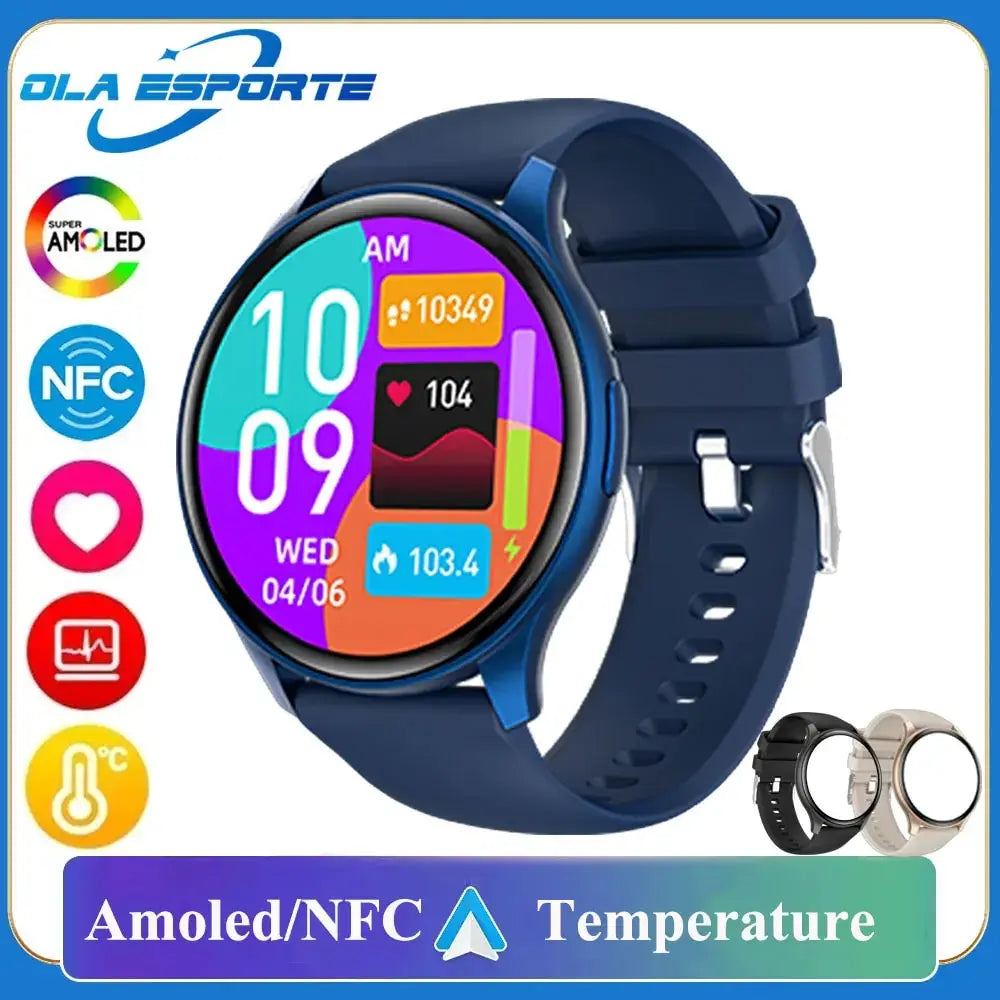 Nouvelle montre intelligente NFC AMOLED pour hommes et femmes, Android et iOS.