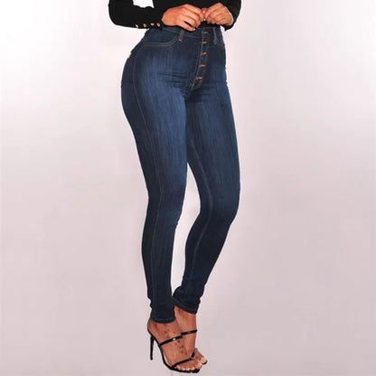 Jean skinny taille haute push-up pour femme, très extensible, effet délavé