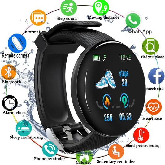 Montre intelligente D18 pour hommes et femmes, Android ou iOS