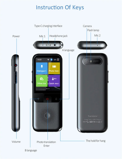 Traducteur T11 Écran tactile de 2,4 pouces Traduction intelligente en temps réel par voix et photo 134 langues Traducteur portable hors ligne - E-ZONES